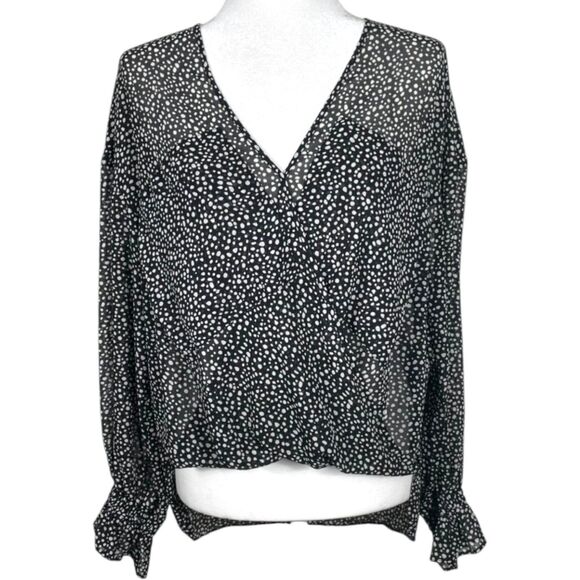ALLSAINTS Penny Splash Top Size Small Black White Polka Dot Wrap Blouse - Picture 2 of 15